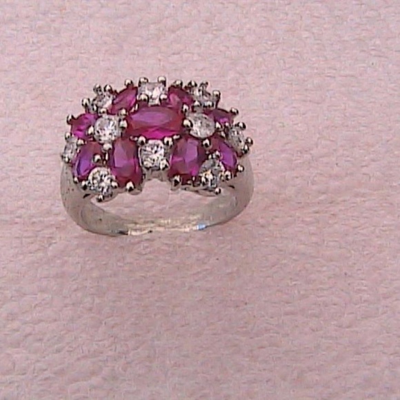 14k Wg Filled Ruby & White Topaz GoldRing  (#68) - Picture 6 of 8